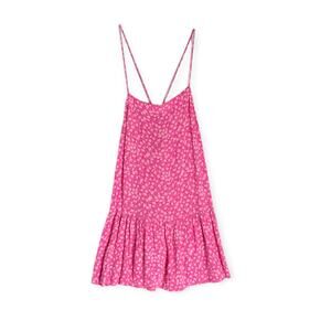 Sky to Moon Hot Pink Floral Ruffle‎ Mini Dress Size Medium Coquette Flirty Beach